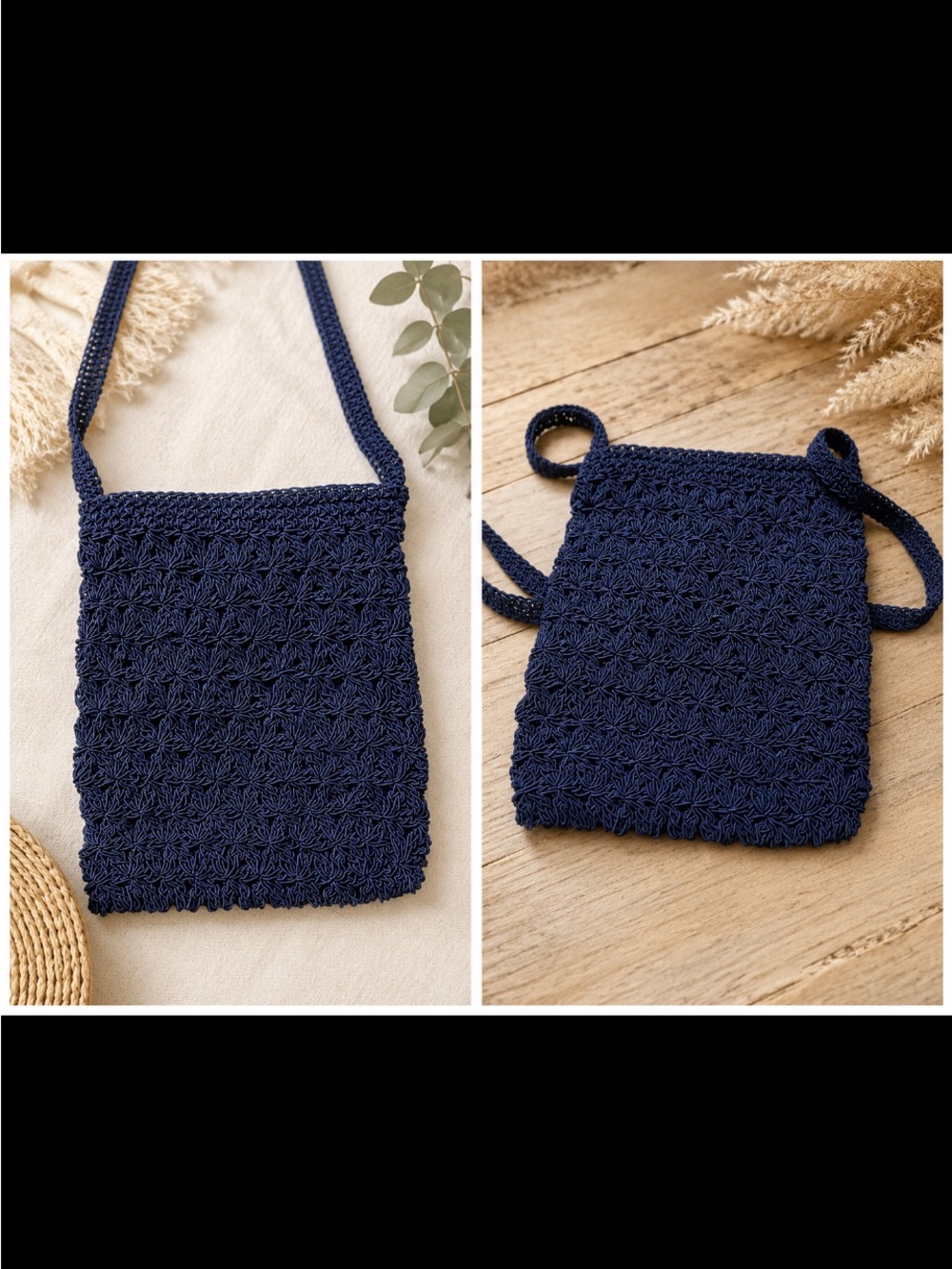Navy Crochet Crossbody Purse with Textured Stitch